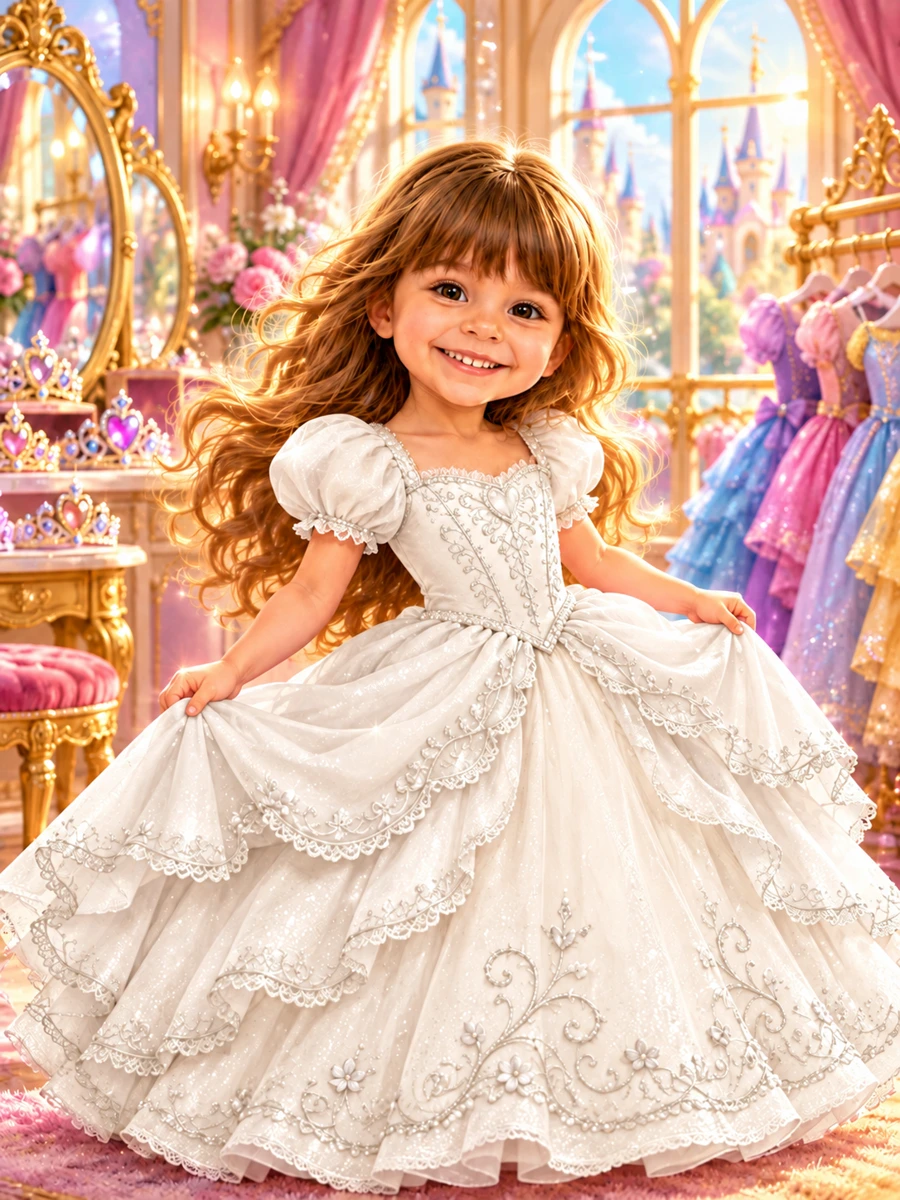 Hillary no quarto do castelo, pronta para escolher seu vestido